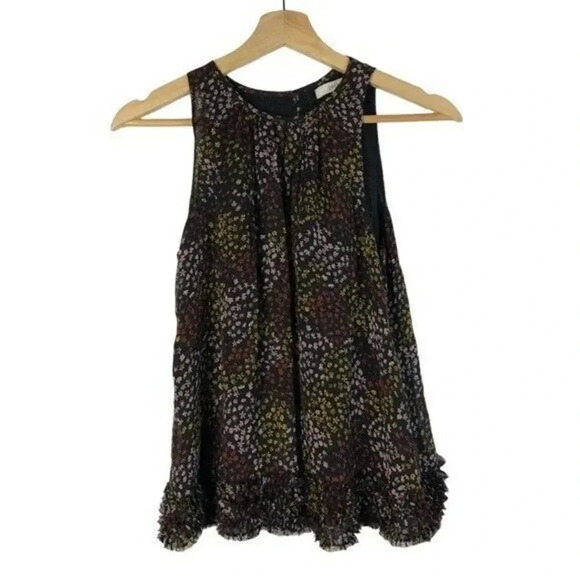 Joie Black Crissy Floral Ruffle Hem Sleeveless Tank Top S - Picture 1 of 5